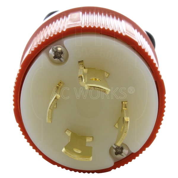 Ac Works NEMA L17-30P 3-Phase 30A 600V 4-Prong Locking Male Plug with UL, C-UL Approval in Orange - ASL1730P