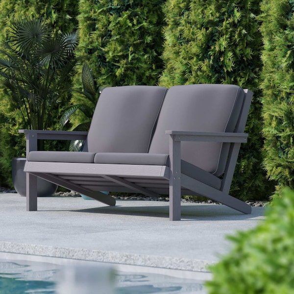 Flash Furniture Gray Poly Resin Loveseat-Gray Cushions - JJ-C14022-GY-GG