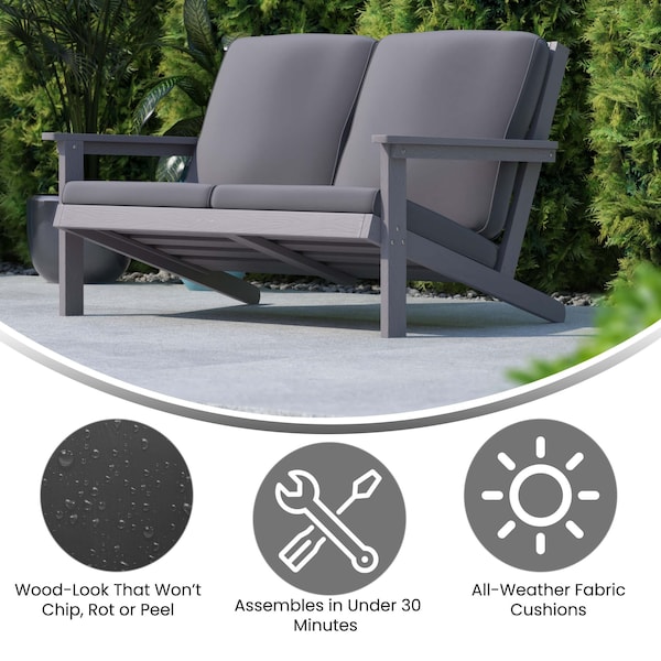 Flash Furniture Gray Poly Resin Loveseat-Gray Cushions - JJ-C14022-GY-GG