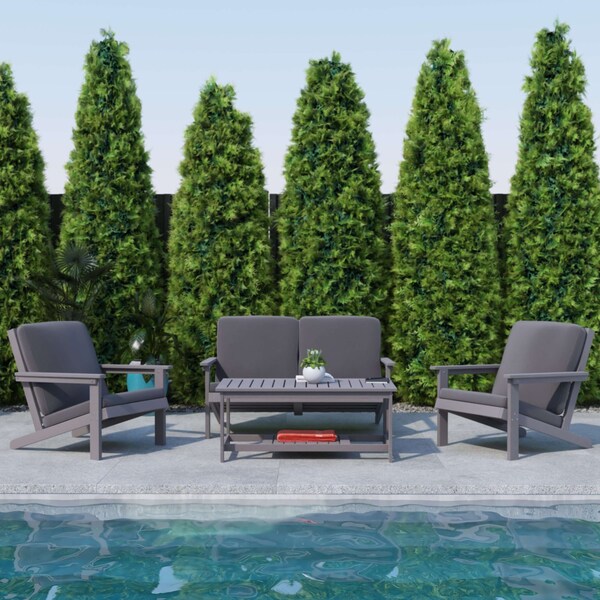 Flash Furniture Gray Poly Resin Loveseat-Gray Cushions - JJ-C14022-GY-GG