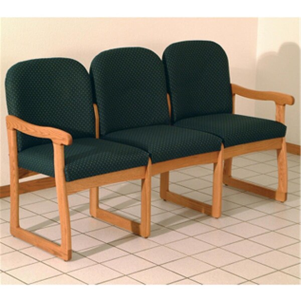 Wooden Mallet Prairie Three Seat Sofa in Medium Oak - Arch Green - DW8-3MOAG