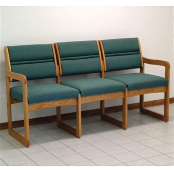 Wooden Mallet Valley Three Seat Sofa in Medium Oak - Foliage Green - DW2-3MOFG