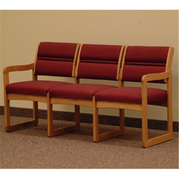 Wooden Mallet Valley Three Seat Sofa in Medium Oak - Arch Wine - DW2-3DMOAW