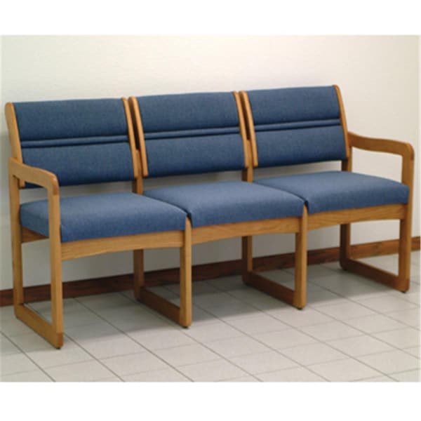 Wooden Mallet Valley Three Seat Sofa in Medium Oak - Powder Blue - DW2-3MOPB