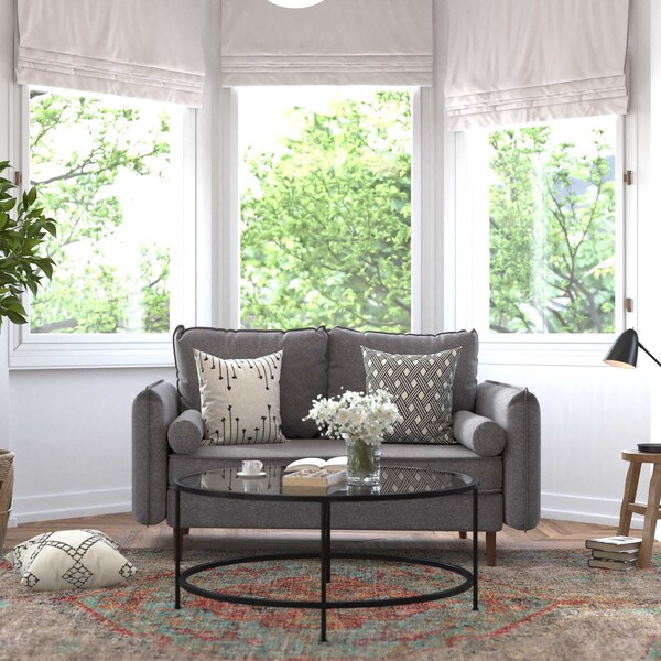 Flash Furniture Stone Gray Faux Linen Loveseat with Wooden Legs - IS-VL100-GY-GG
