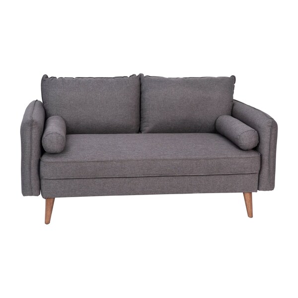 Flash Furniture Stone Gray Faux Linen Loveseat with Wooden Legs - IS-VL100-GY-GG