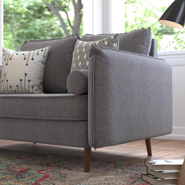 Flash Furniture Stone Gray Faux Linen Loveseat with Wooden Legs - IS-VL100-GY-GG