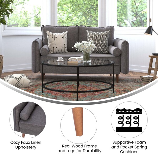 Flash Furniture Stone Gray Faux Linen Loveseat with Wooden Legs - IS-VL100-GY-GG