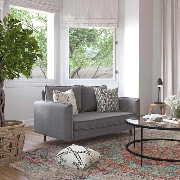 Flash Furniture Stone Gray Faux Linen Loveseat with Wooden Legs - IS-VL100-GY-GG