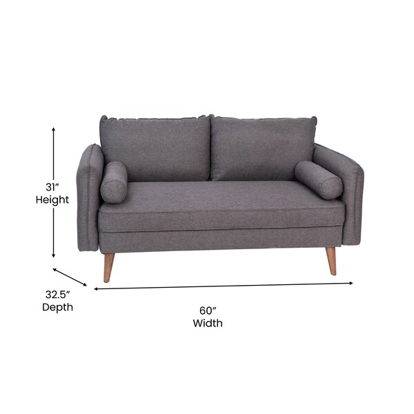 Flash Furniture Stone Gray Faux Linen Loveseat with Wooden Legs - IS-VL100-GY-GG