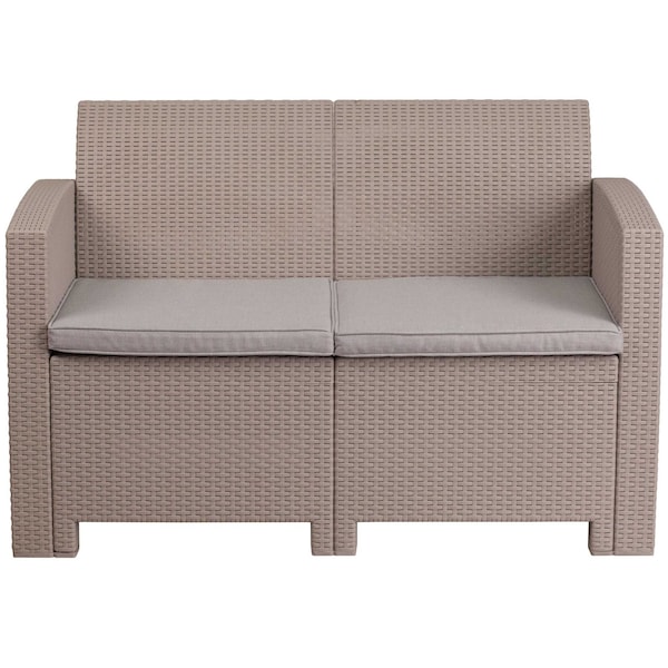 Flash Furniture Lt Gray Rattan Loveseat w/ All-Weather Cushions - DAD-SF2-2-GG
