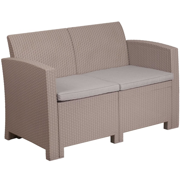 Flash Furniture Lt Gray Rattan Loveseat w/ All-Weather Cushions - DAD-SF2-2-GG