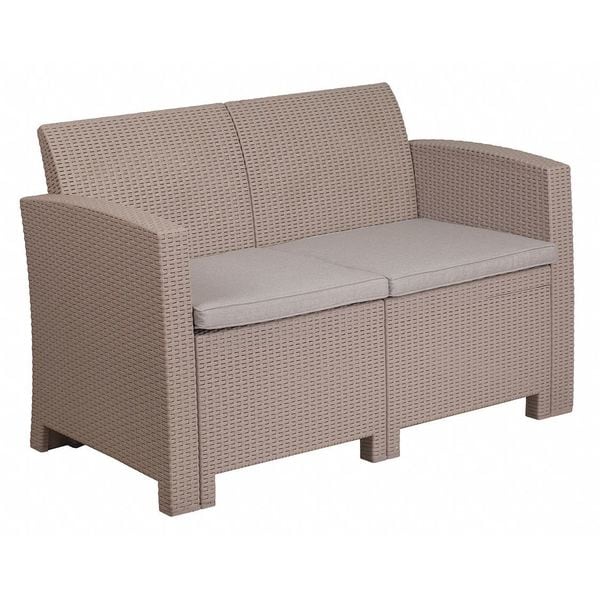 Flash Furniture Lt Gray Rattan Loveseat w/ All-Weather Cushions - DAD-SF2-2-GG