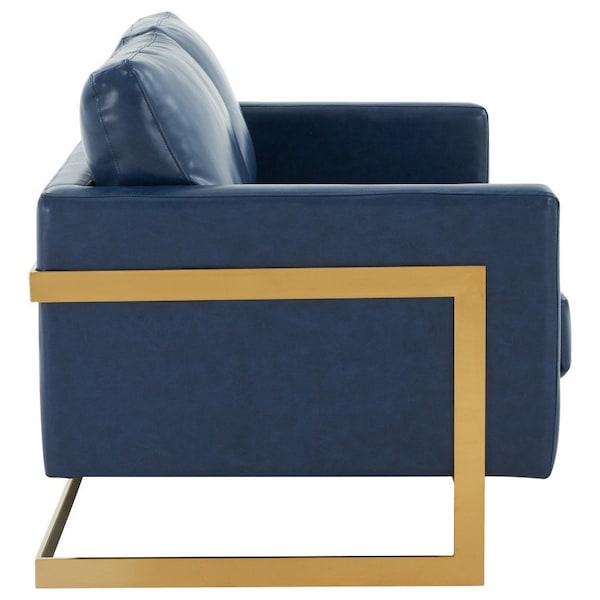 Leisuremod Lincoln Upholstered Leather Loveseat with Gold Frame, Navy Blue - LA55BU-L