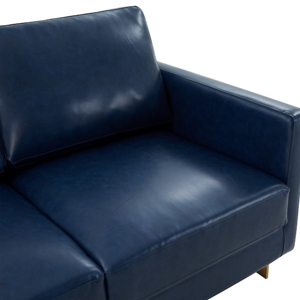Leisuremod Lincoln Upholstered Leather Loveseat with Gold Frame, Navy Blue - LA55BU-L