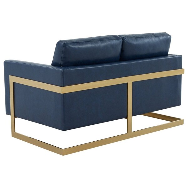 Leisuremod Lincoln Upholstered Leather Loveseat with Gold Frame, Navy Blue - LA55BU-L