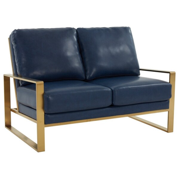 Leisuremod Jefferson Leather Loveseat with Gold Frame, Navy Blue - JAG53NBU-L