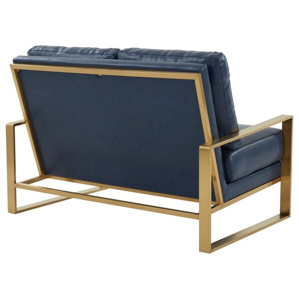 Leisuremod Jefferson Leather Loveseat with Gold Frame, Navy Blue - JAG53NBU-L