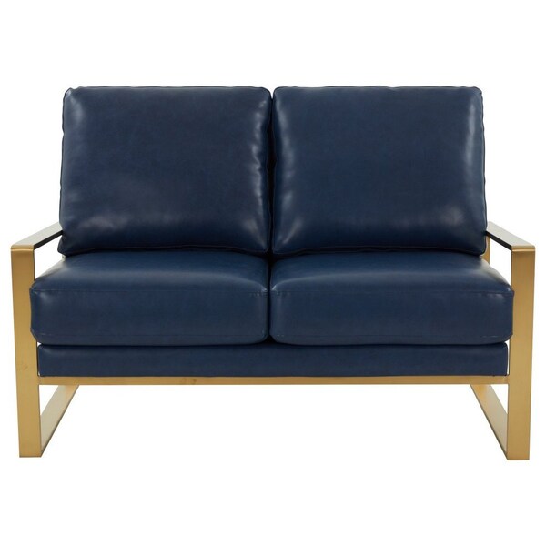 Leisuremod Jefferson Leather Loveseat with Gold Frame, Navy Blue - JAG53NBU-L