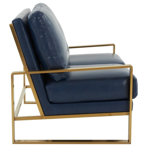 Leisuremod Jefferson Leather Loveseat with Gold Frame, Navy Blue - JAG53NBU-L