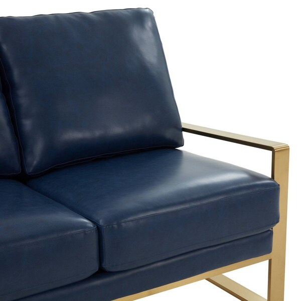 Leisuremod Jefferson Leather Loveseat with Gold Frame, Navy Blue - JAG53NBU-L