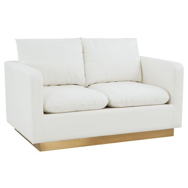 Kd Americana Nervo Modern Mid-Century Upholstered Leather Loveseat with Gold Frame, White - KD3034485