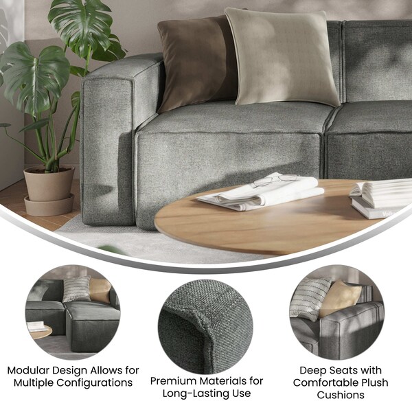 Flash Furniture Bridgetown Luxury Modular Sectional Sofa, Left Side w/Arm Rest, Dark Gray - IS-IT2231-LC-DKGRY-GG