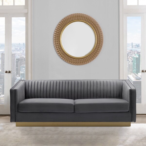 Armen Living Miranda Dark Gray Velvet and Gold Sofa - LCMR3GREY