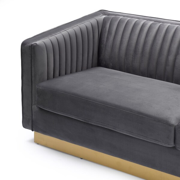 Armen Living Miranda Dark Gray Velvet and Gold Sofa - LCMR3GREY