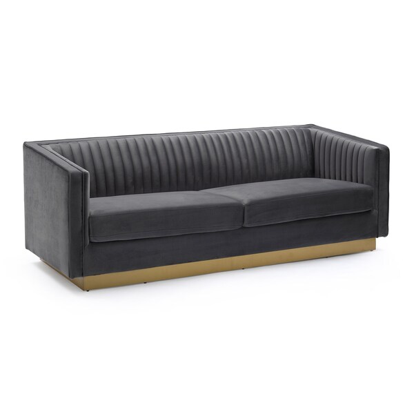 Armen Living Miranda Dark Gray Velvet and Gold Sofa - LCMR3GREY