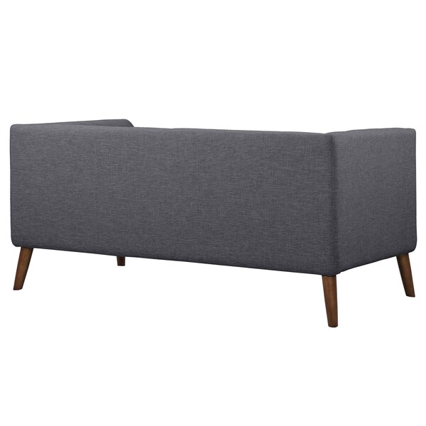 Armen Living Hudson Mid-Century Button-Tufted Loveseat in Dark Gray Linen and Walnut Legs - LCHU2DG