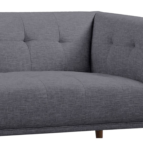 Armen Living Hudson Mid-Century Button-Tufted Loveseat in Dark Gray Linen and Walnut Legs - LCHU2DG