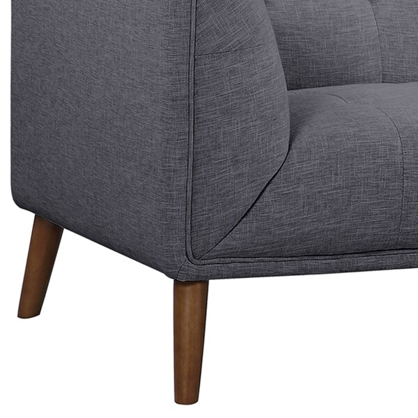Armen Living Hudson Mid-Century Button-Tufted Loveseat in Dark Gray Linen and Walnut Legs - LCHU2DG