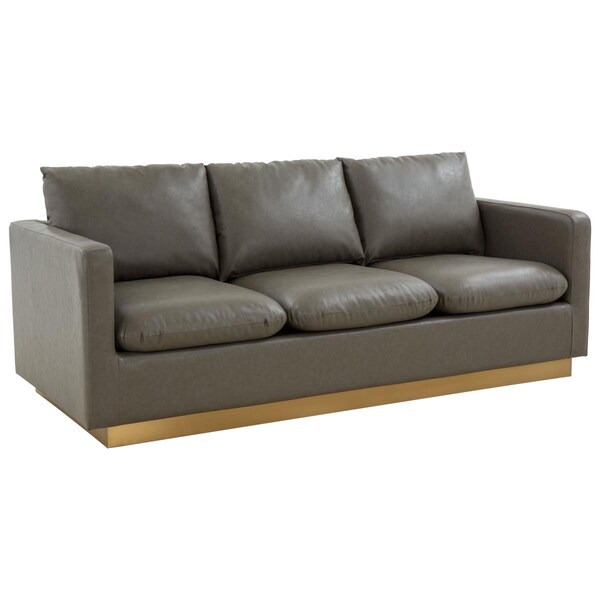Kd Americana Nervo Modern Mid-Century Upholstered Leather Sofa with Gold Frame, Grey - KD3033047