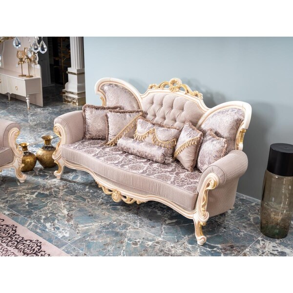 Furnia Kelebek Traditional 3 Seat Sofa, Beige - HD-10H-KELEBEK-3-S139-H500