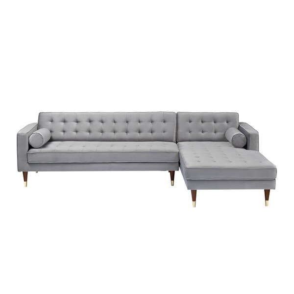 Armen Living Somerset Gray Velvet Mid Century Modern Right Sectional Sofa - LCSMSEGRY