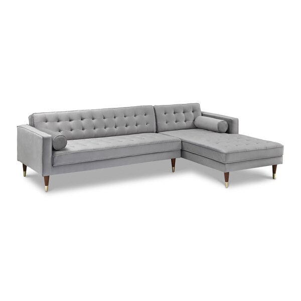 Armen Living Somerset Gray Velvet Mid Century Modern Right Sectional Sofa - LCSMSEGRY