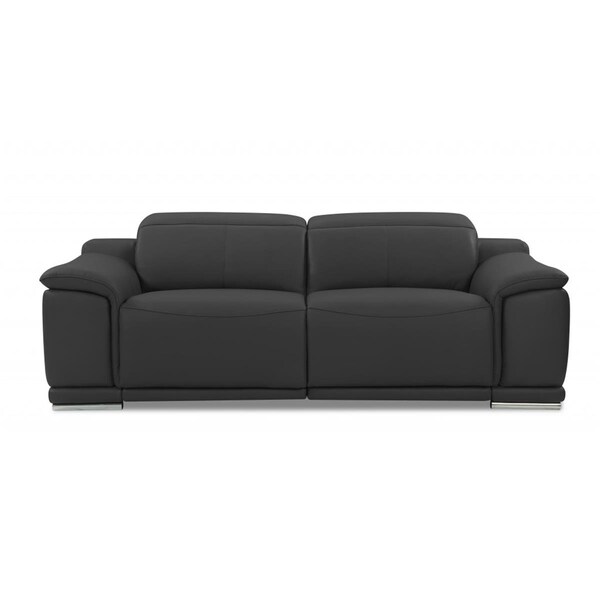 Gfancy Fixtures 86 in. Genuine Leather Reclining Sofa, Dark Gray - GF3101674
