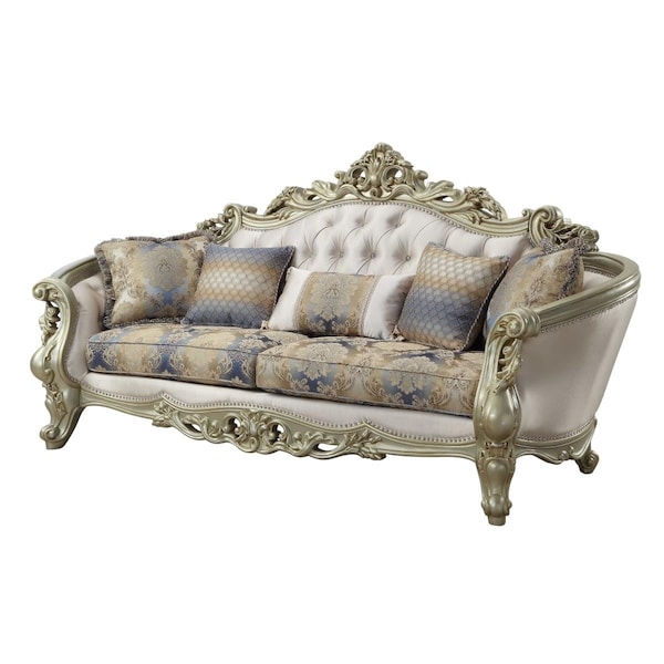 Gfancy Fixtures 40 x 97 x 47 in. Fabric Antique White Upholstery Poly-Resin Sofa with 5 Pillows - GF3667729