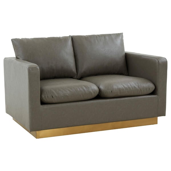 Kd Americana Nervo Modern Mid-Century Upholstered Leather Loveseat with Gold Frame, Grey - KD3033045