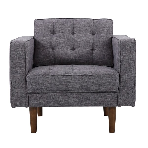Armen Living Element Mid-Century Modern Chair in Dark Gray Linen and Walnut Legs - LCEL1DG