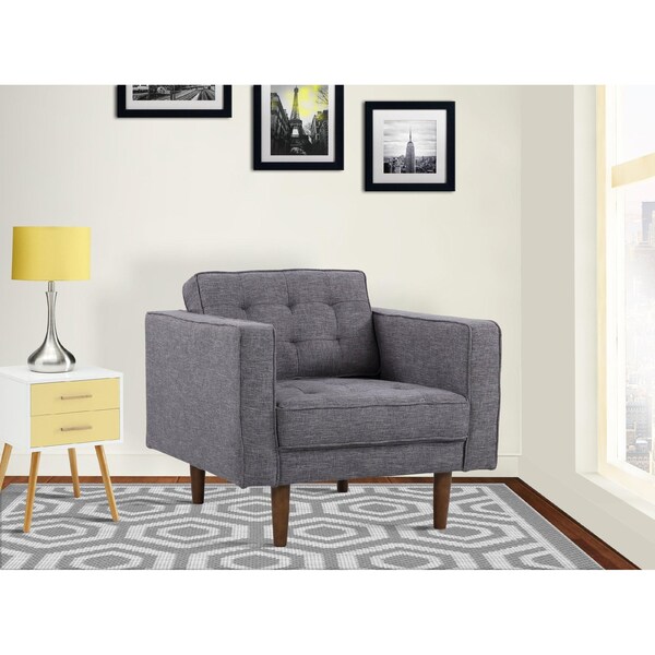 Armen Living Element Mid-Century Modern Chair in Dark Gray Linen and Walnut Legs - LCEL1DG
