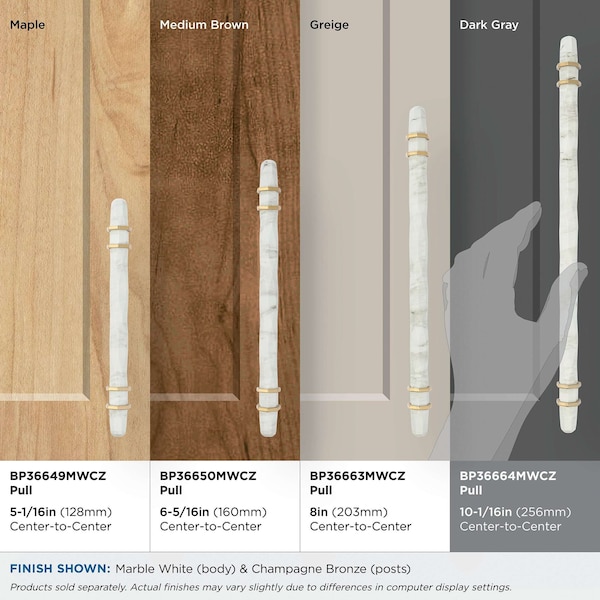 Amerock Carrione 10-1/16 inch 256mm Center-to-Center Marble White/Champagne Bronze Cabinet Pull - BP36664MWCZ