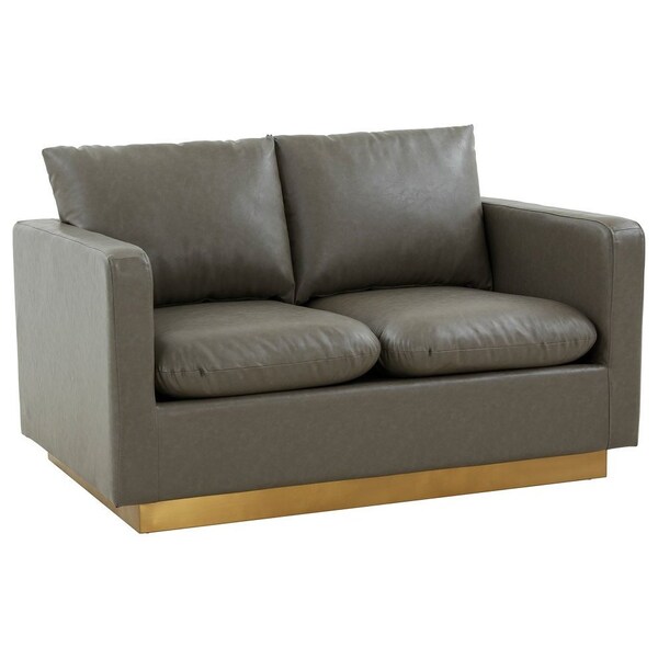 Leisuremod Nervo Upholstered Leather Loveseat with Gold Frame, Grey - NS55GR-L