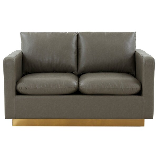 Leisuremod Nervo Upholstered Leather Loveseat with Gold Frame, Grey - NS55GR-L
