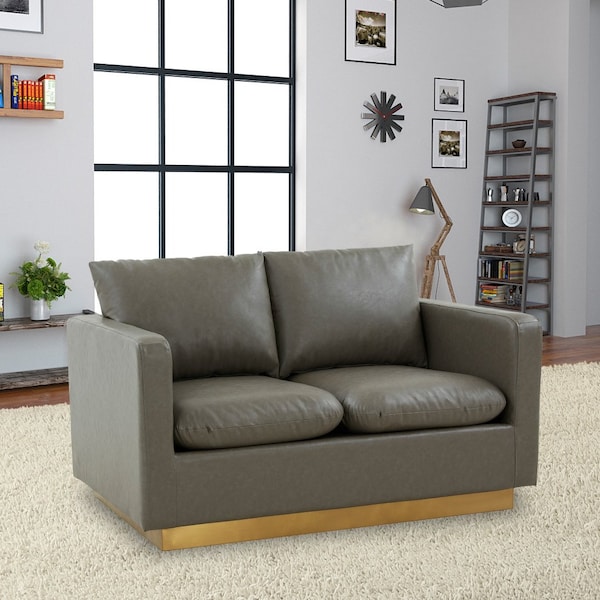 Leisuremod Nervo Upholstered Leather Loveseat with Gold Frame, Grey - NS55GR-L