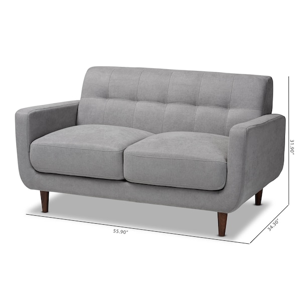 Baxton Studio Allister Mid-Century Light Grey Upholstered Loveseat - 158-9748