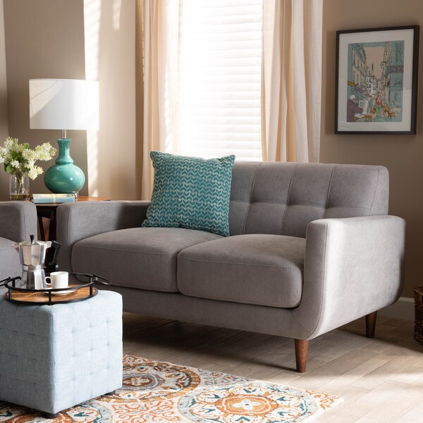 Baxton Studio Allister Mid-Century Light Grey Upholstered Loveseat - 158-9748