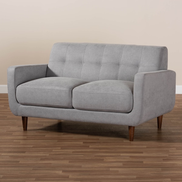 Baxton Studio Allister Mid-Century Light Grey Upholstered Loveseat - 158-9748