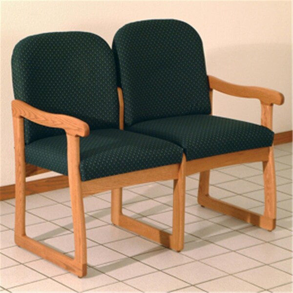 Wooden Mallet Prairie Two Seat Sofa in Medium Oak - Arch Green - DW8-2MOAG